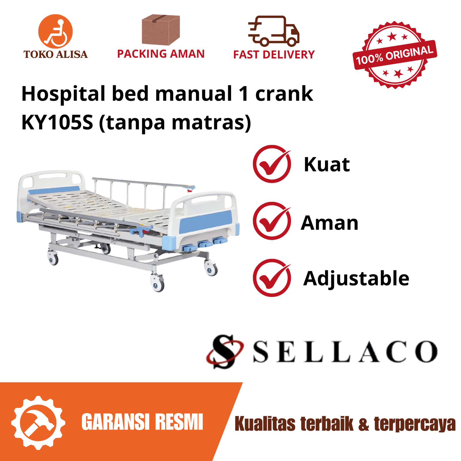 Hospital bed manual 1 crank KY105S (tanpa matras)